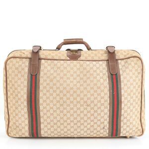 Gucci GG Canvas Sherry Line Leather Boston Bag Business Travel Tote Travel
